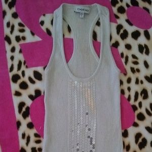 bebe Bling & Sparkle Ribbed Stretch Tank Top